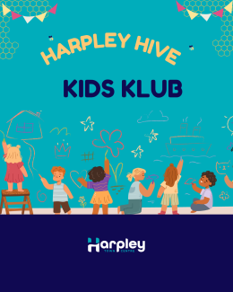 Harpley Town Centre Kid Klub hero with logo
